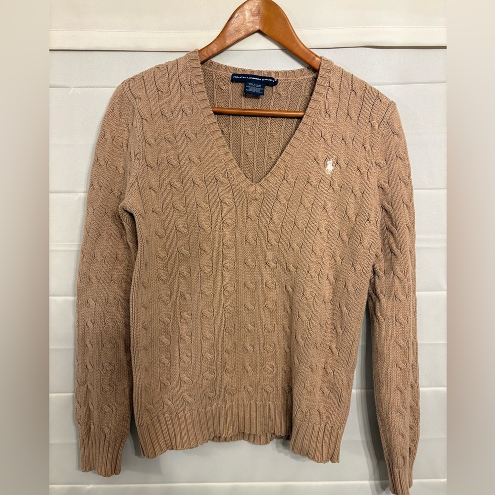Classic Women’s Ralph Lauren Sport 100% cotton V-Neck Cable Knit Sweater